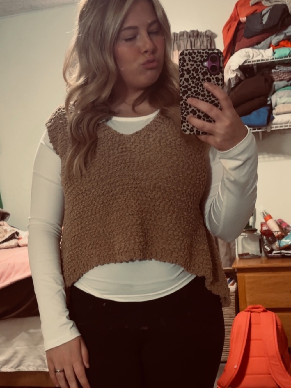 SHEIN Camel Textured Knit Sleeveless Tunic